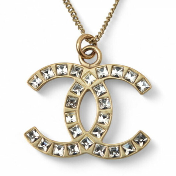 CHANEL Authentic Gold Logo Necklace